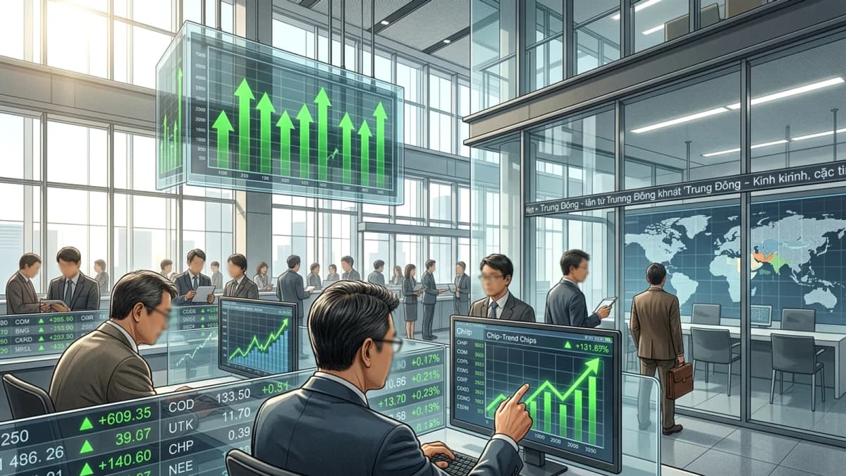 Chứng khoán Tokyo tăng điểm: Cổ phiếu chip và triển vọng Trung Đông