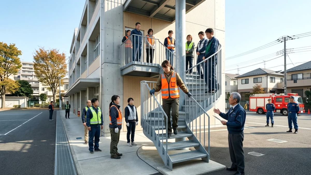 Giáo viên Nhật Bản tập huấn thang thoát hiểm sau sự cố hỏa hoạn trường học