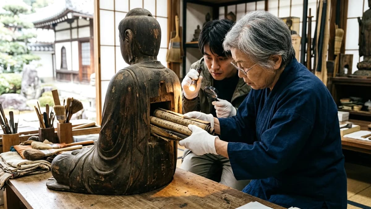 Phát hiện cổ thư quý hiếm thời Heian bên trong tượng Phật tại Osaka